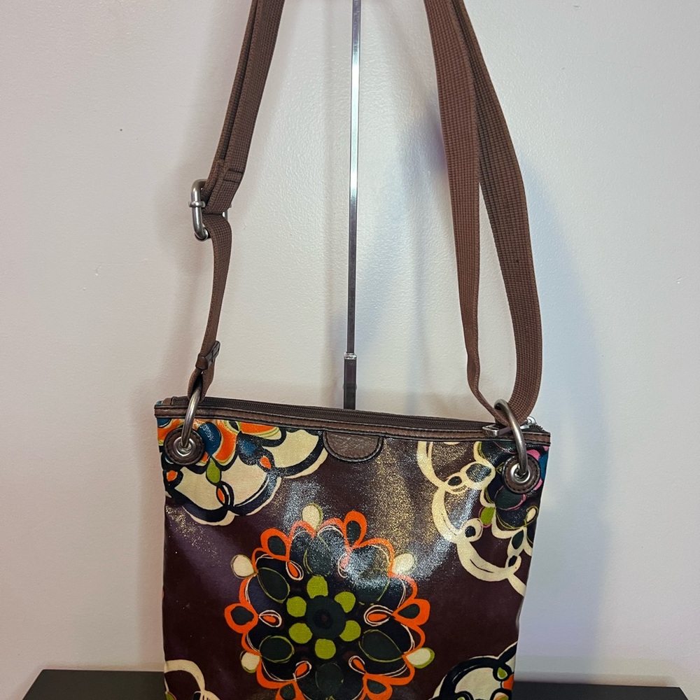 Fossil Key-Per Brown Floral Coated Canvas Crossbody Bag - Picture 3 of 11